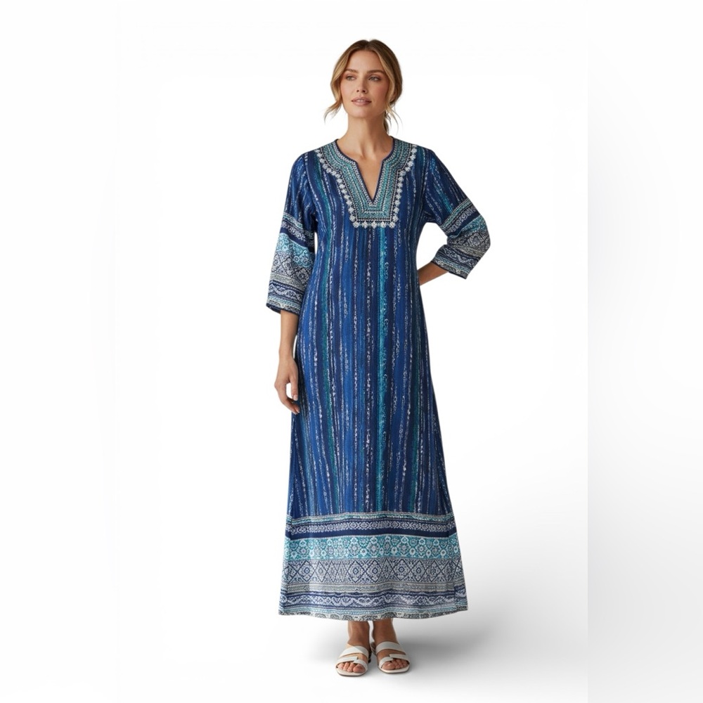 Soft Surroundings Blue and White Kaftan
